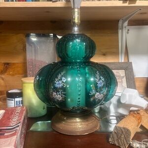 Vintage Green Glass Table Lamp